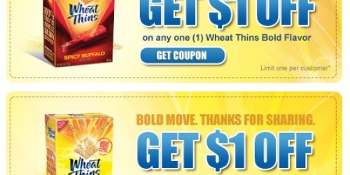 Rare $1/1 Wheat Thins Bold Flavors Coupon (Plus, $1/2 Wheat Thins Original Coupon)