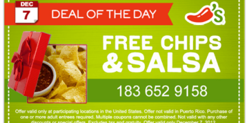 Chili’s Bar & Grill: Free Chips & Salsa (Today, 12/7 Only) + Free Skillet Queso & Chips