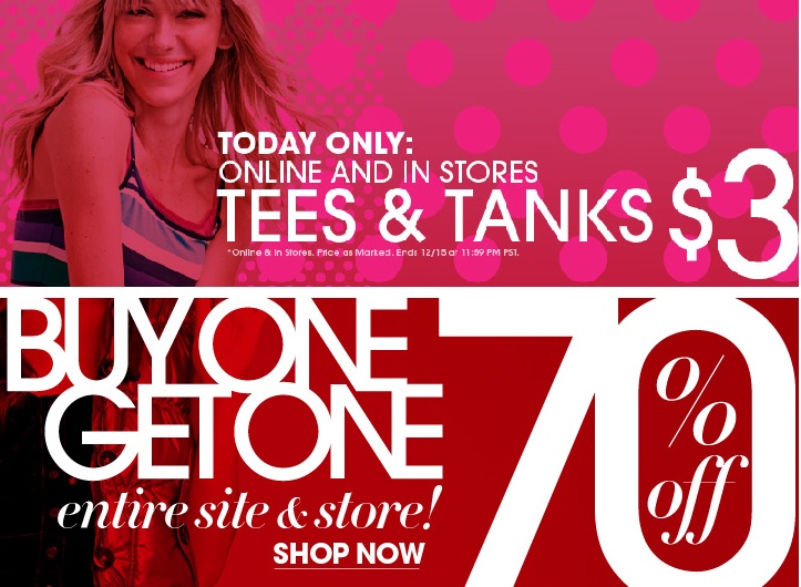 Wet Seal: $3 T-Shirts and Camis + 70% Off Your 2nd Item = 6 Items Only $2.69 Each Shipped