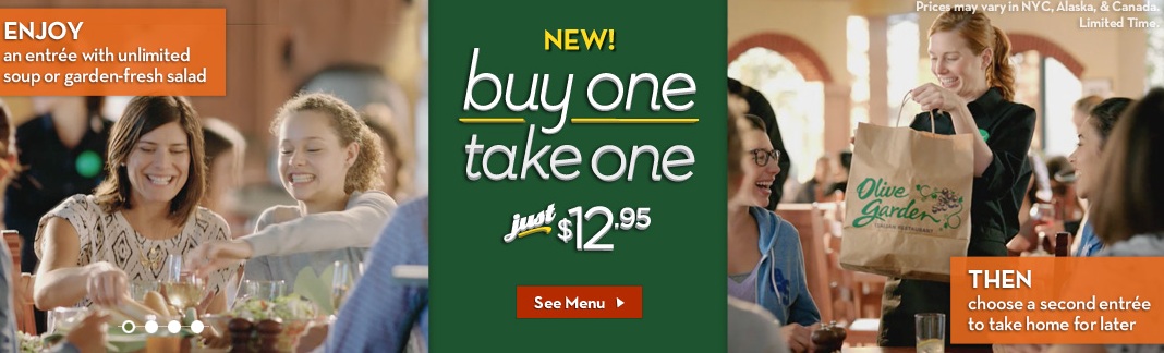Olive Garden: Buy One Take One Entree Just $12.95