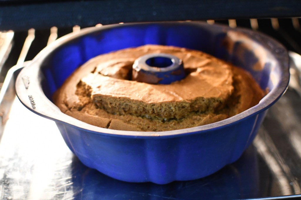 pumpkin bundt cake in the oven