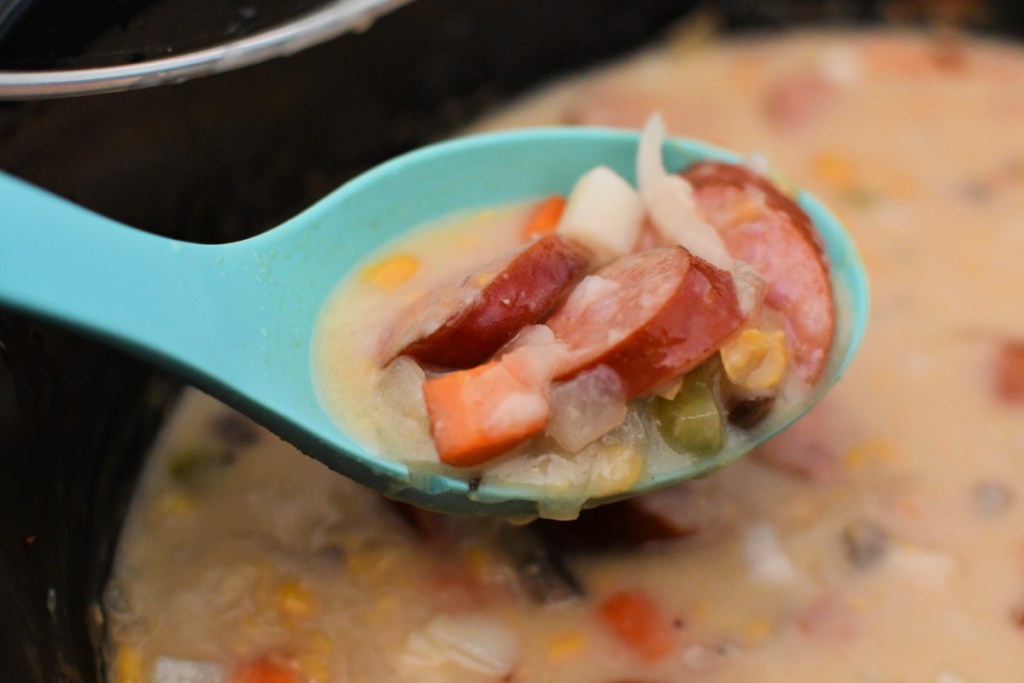 spoonful of sausage corn chowder