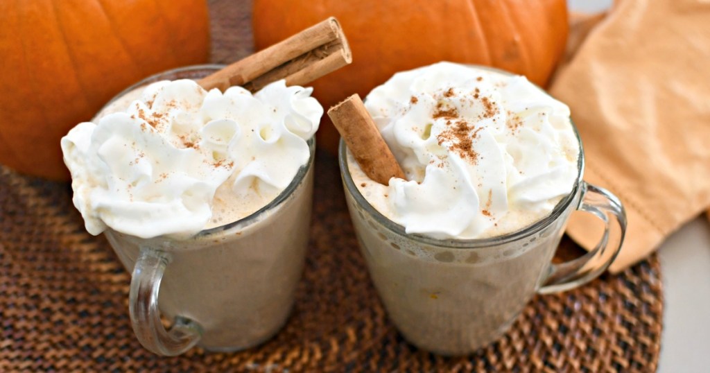 2 pumpkin spiced lattes with whipped cream