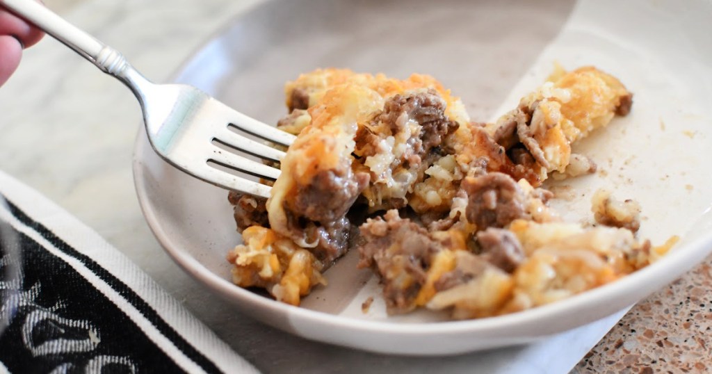 plate with tater tot casserole