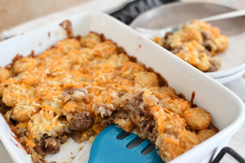 serving tator tot casserole 