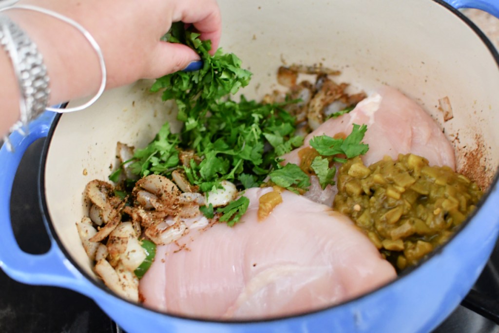 adding cilantro to white bean chicken chili