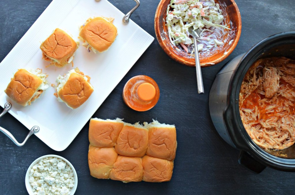 buffalo chicken sliders on a tray