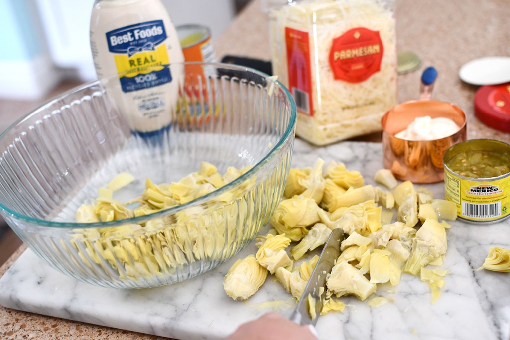 cutting artichokes for dip