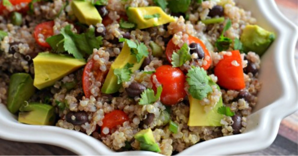 cilantro quinoa salad in a serving bowl