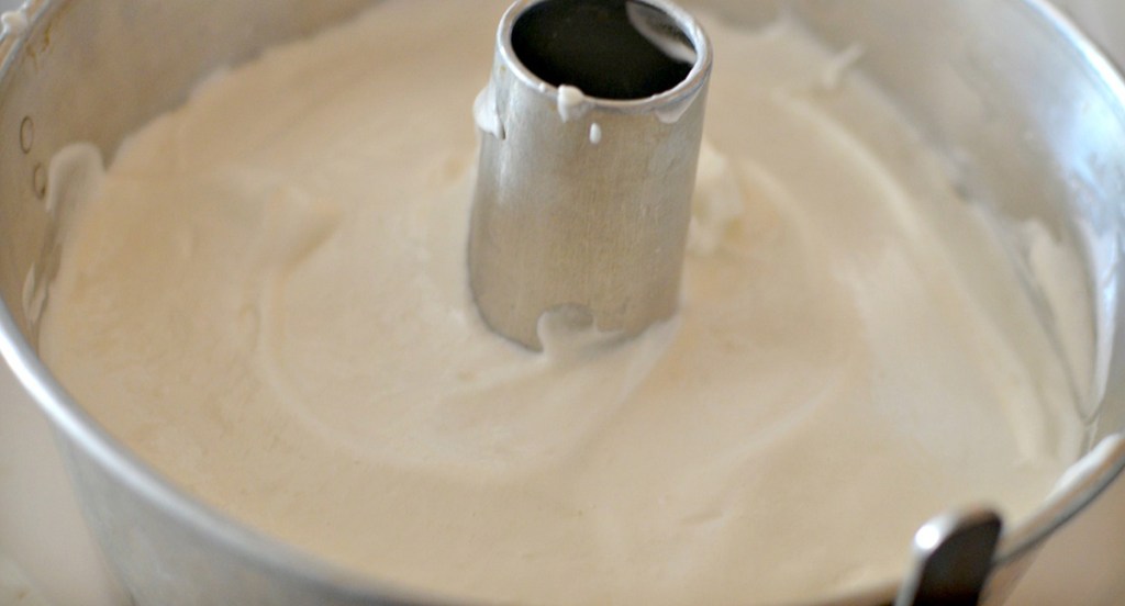 bundt cake pan with angel food batter