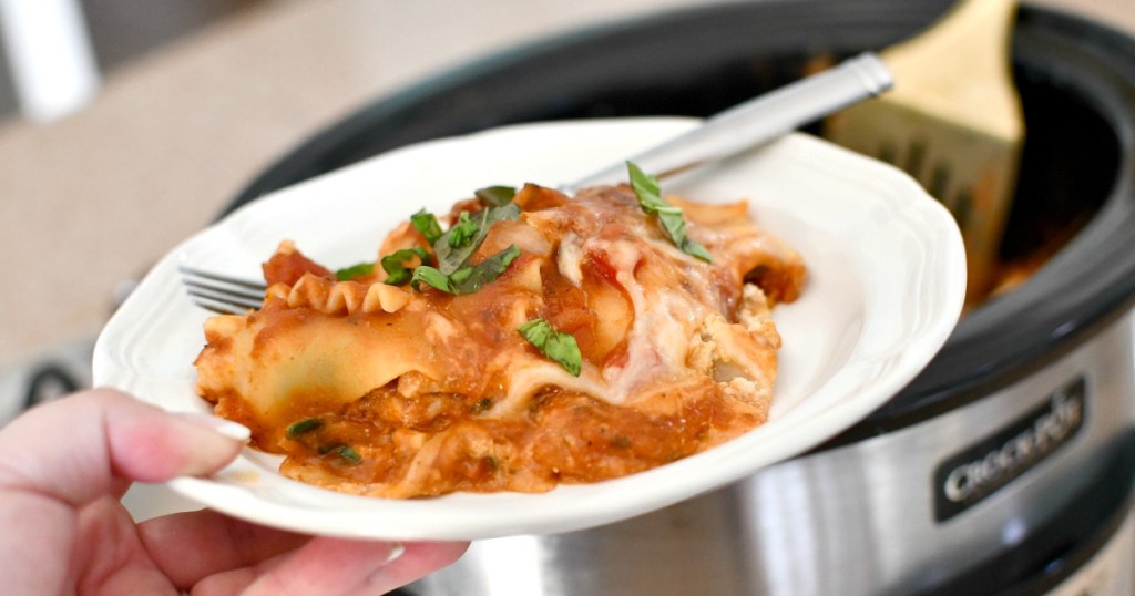 plate of slow cooker lasagna