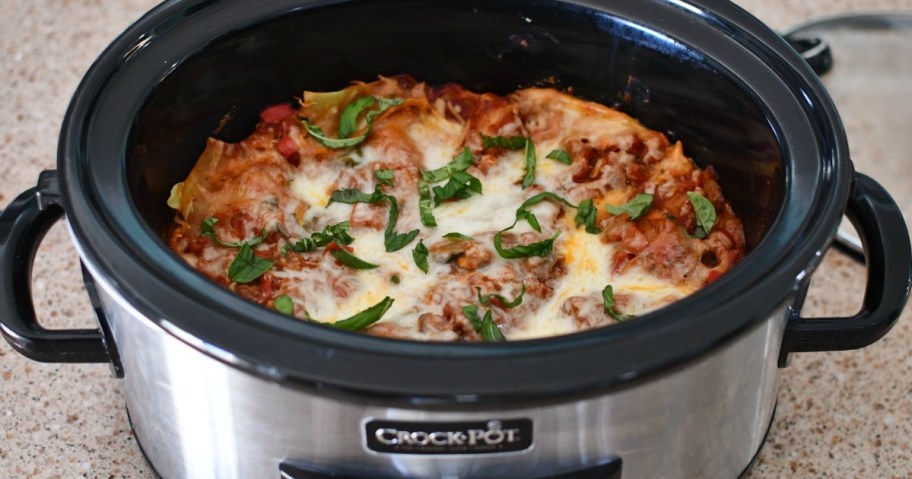 this veggie lasagna in a crock pot is a favorite slow cooker weeknight meal