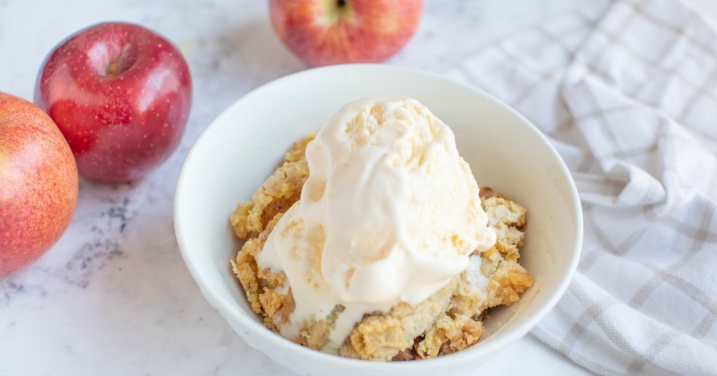 apple dump cake in a bowl