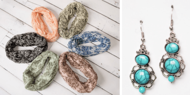 Damask Print Infinity Scarf AND Turquoise Earrings ONLY $8.95 Shipped