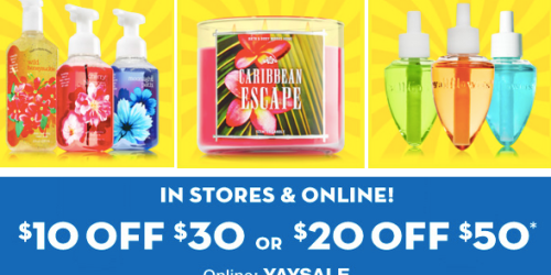 Bath & Body Works: $10 Off $30 or $20 Off $50 Coupon (Valid In-Store & Online) = Hand Soaps $2.18 Shipped