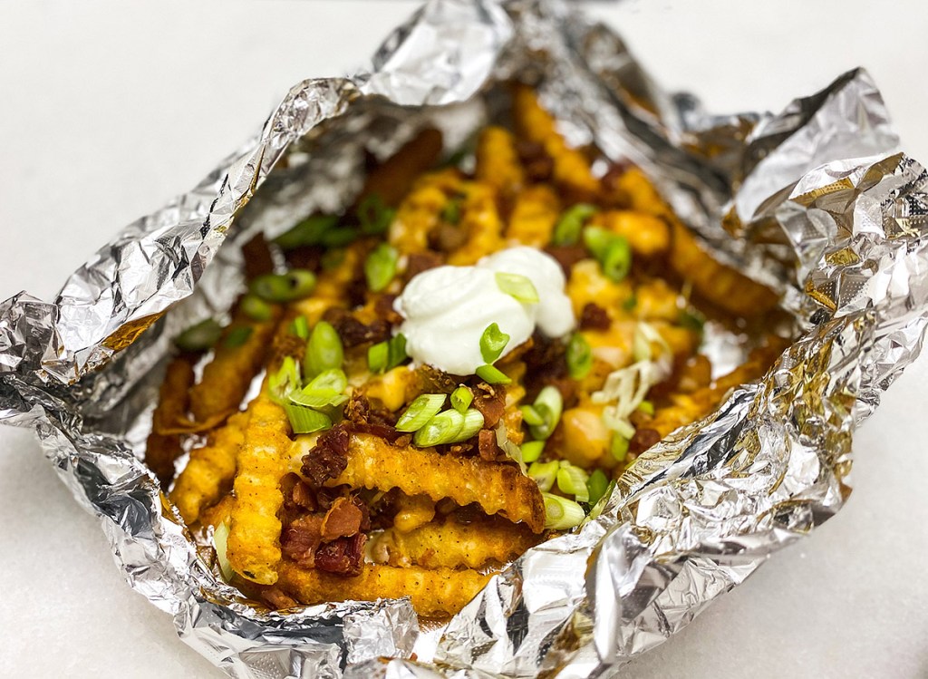 grilled french fries in a foil packet