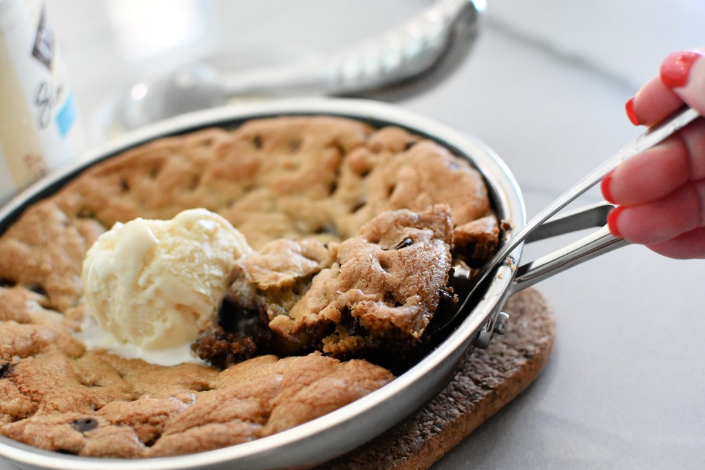 skillet cookie in a hexclad skillet