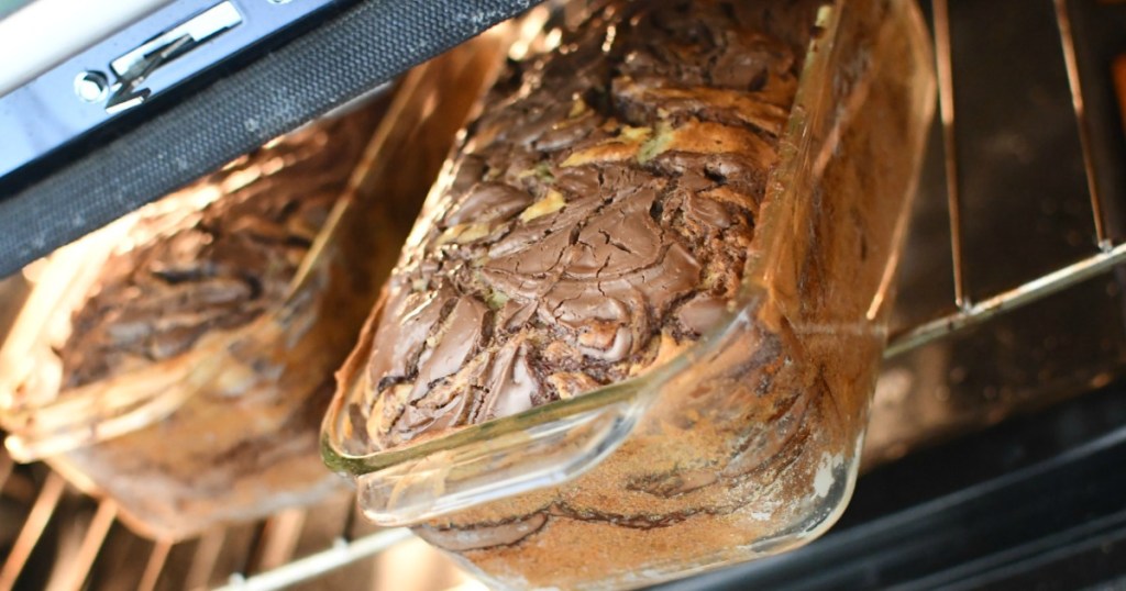 Nutella swirl banana bread loaves onlineing out of oven