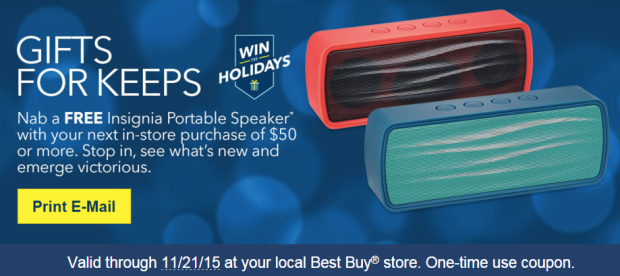 Best Buy Rewards Members: Possible FREE Portable Speaker w/ $50 In-Store Purchase