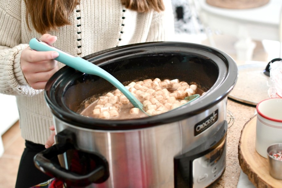 Crock-Pot with hot chocolate and marshmallows