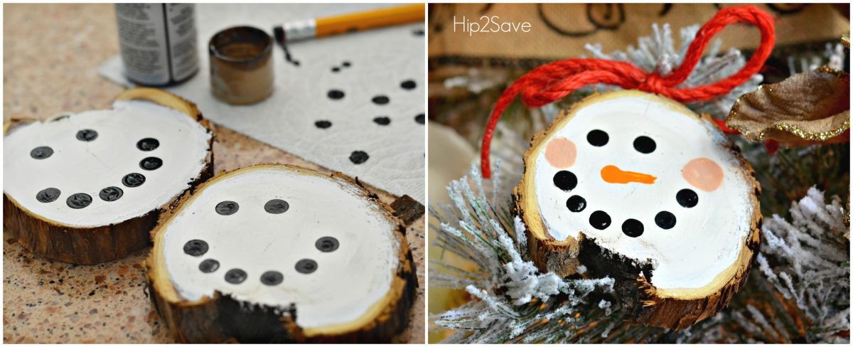 Snowman Painted Sliced Wood Christmas Ornaments