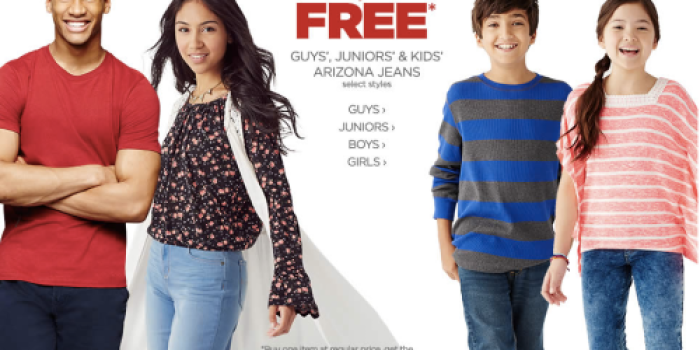 JCPenney: 15-20% Off Coupon (Valid Online & In-Store) + Buy 1 Get 1 FREE Arizona Jeans