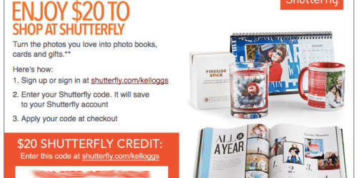 Kellogg’s Family Rewards: Possible $20 Off $20 at Shutterfly