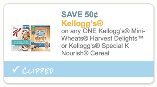 Kelloggs Mini-Wheats Harvest Delights or Special K Nourish Cereal