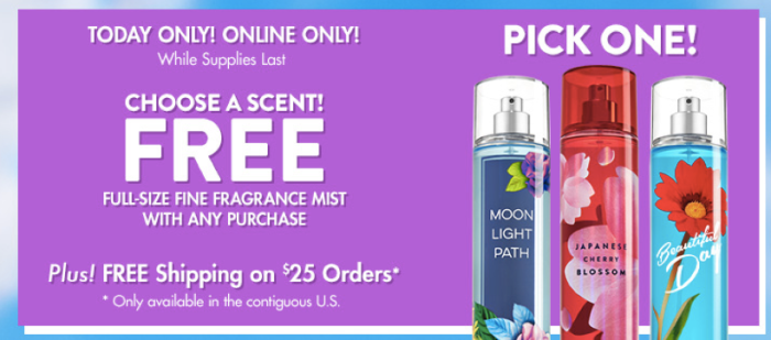 Bath &amp; Body Works: Free Full-Size Fragrance Mist