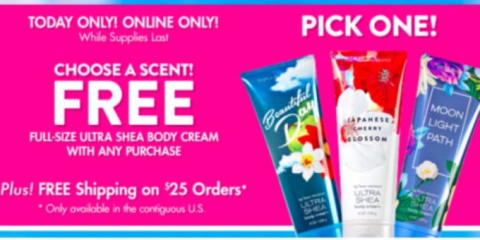 Bath & Body Works: FREE Full-Size Body Cream w/ ANY Purchase – $13 Value (Today Only)