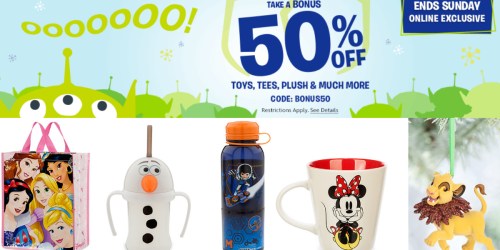 DisneyStore.online: Extra 50% Off Select Toys, Tees, Plush & More = $1.47 Tote Bag + $2 Water Bottle