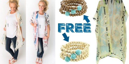 Water Color Kimono AND Wooden Stretch Bracelet Set ONLY $12.99 Shipped