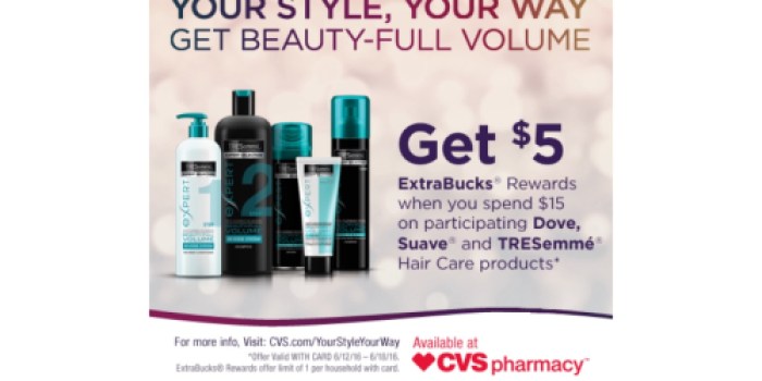 CVS: $5 ExtraBucks Rewards w/ $15 TRESemmé Purchase (+ 5 Win $50 CVS Gift Cards)