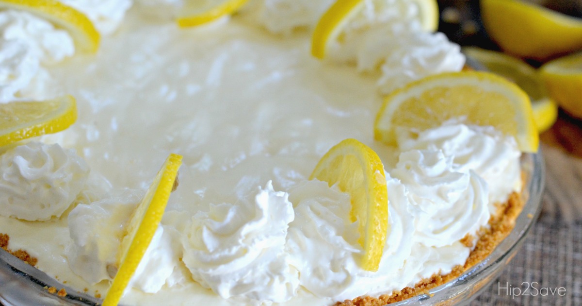 frozen lemonade pie recipe closeup in the pie pan