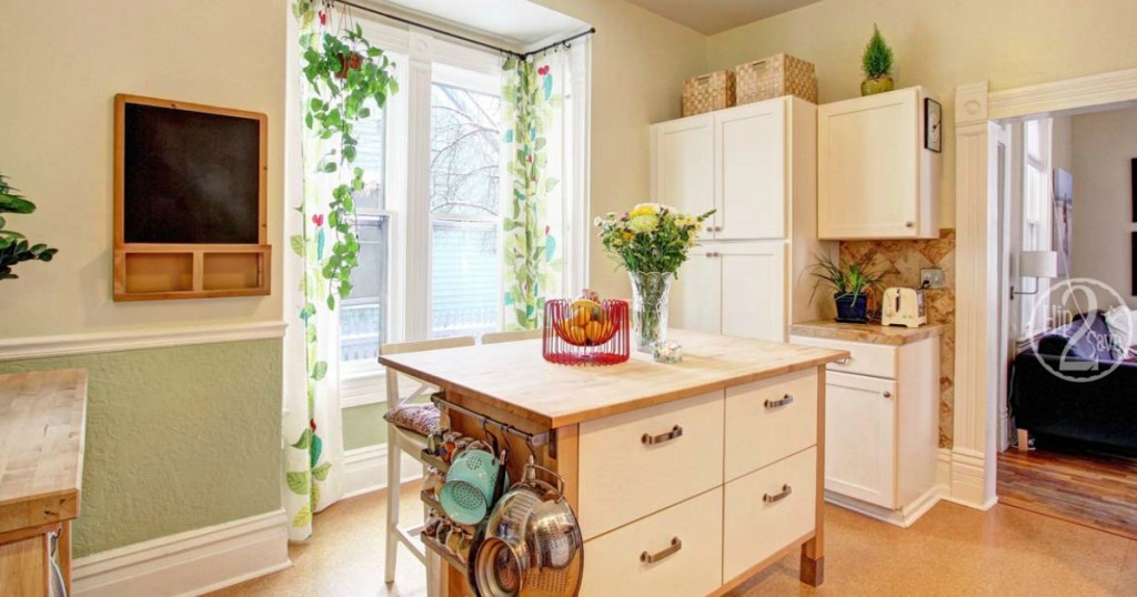 IKEA kitchen island with wood top 