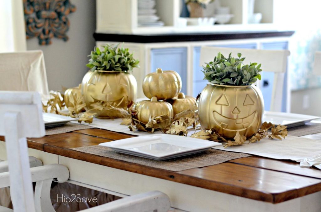 gold spray painted pumpkins