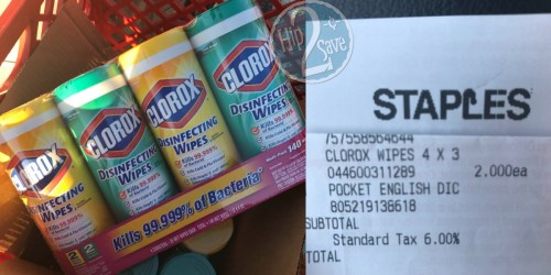 Staples: Possible Clearance 4-Pack of Clorox Disinfecting Wipes ONLY $2 + More