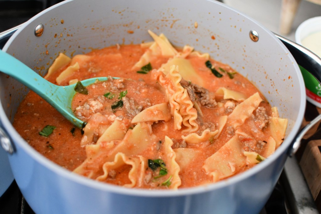 large pot with lasagna soup