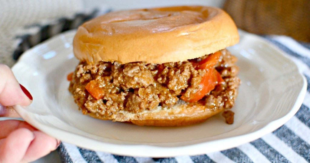 sloppy joe sandwich on a plate with bun