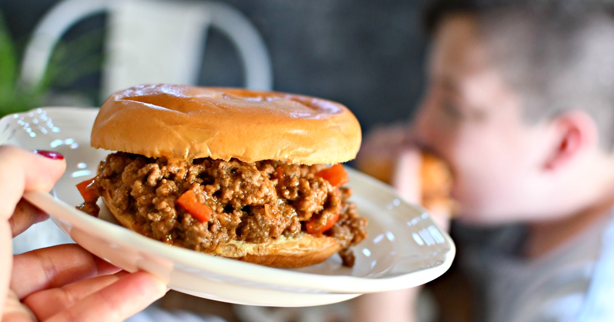 budget friendly dinner ideas - homemade sloppy joe sandwich on a plate - free printable meal plan