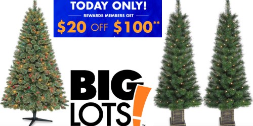 Big Lots: $20 Off $100 Purchase = 6′ Pre-Lit Christmas Tree AND 2 Christmas Urn Trees Just $80 Shipped