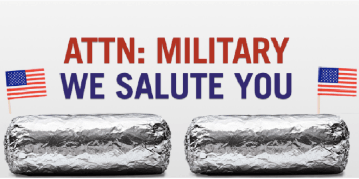 Chipotle: BOGO Burrito, Bowl, Salad or Tacos For Military Members & Spouses (November 11th)