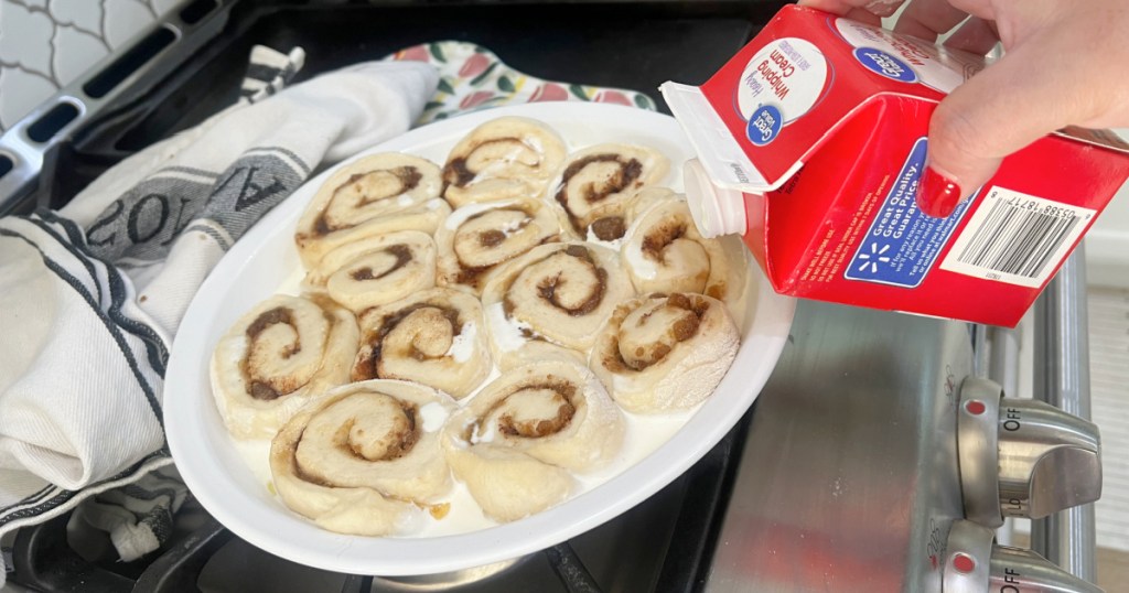 cinnamon rolls with whipping cream as a hack