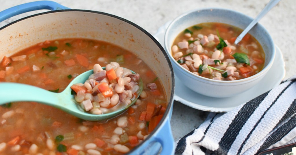 easy ham and bean soup in a dutch oven