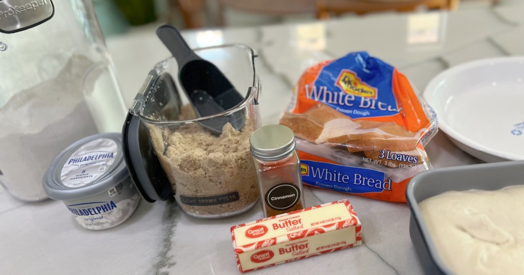 ingredients for easy cinnamon rolls using bread dough