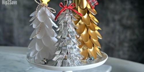 Plastic Spoon & Fork Christmas Trees (Easy Dollar Store Christmas Centerpiece Idea)