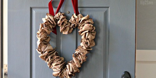 Wire Hanger Valentine’s Day Wreath Using Leftover Christmas Ribbon