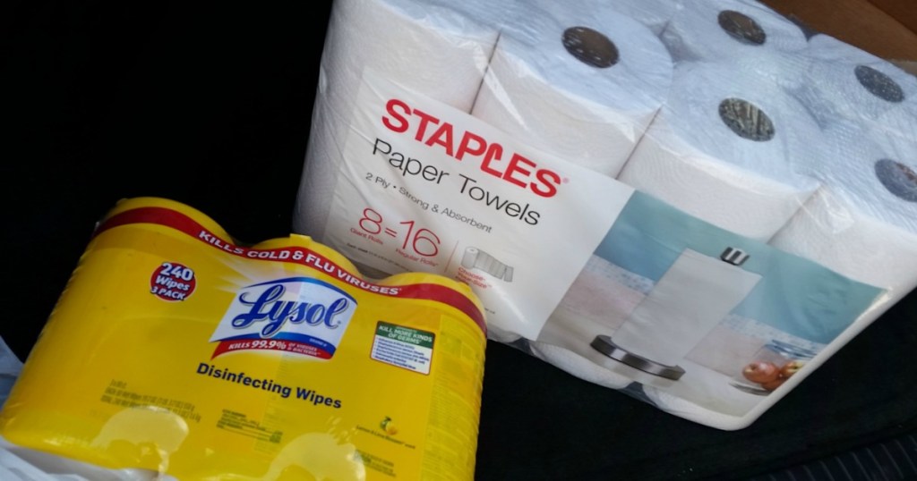 staples-paper-towels-and-lysol-wipes