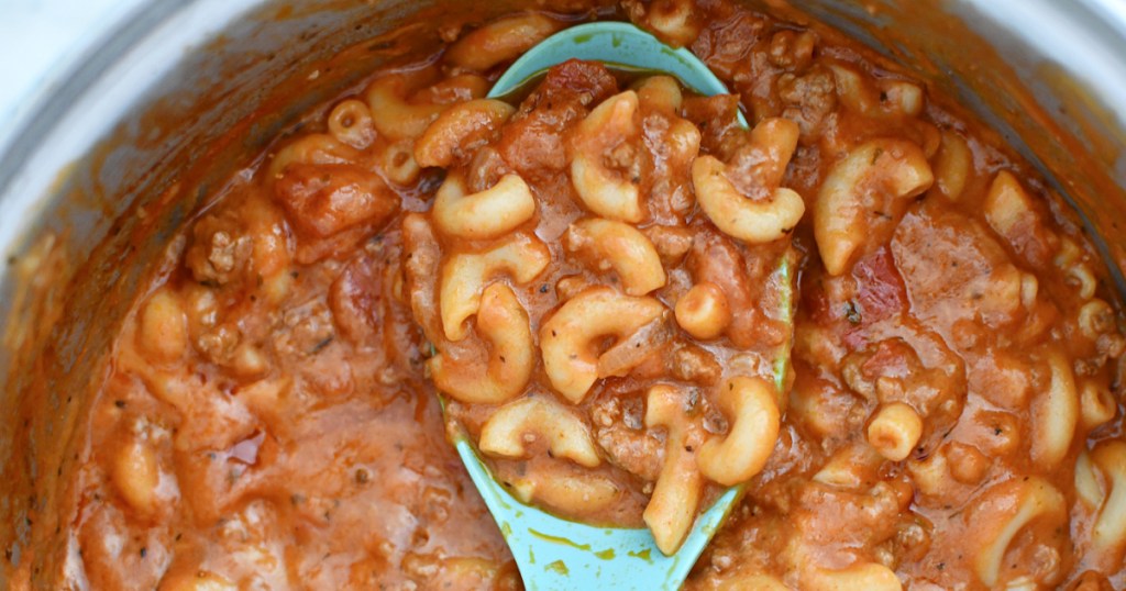 spoon with homemade goulash