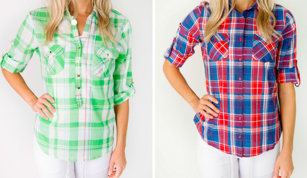 Plaid Button-Down Tops